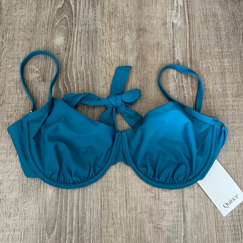 NWT Quince Italian Demi Bikini Top XL Lagoon Teal Blue Vacation Swim Beach